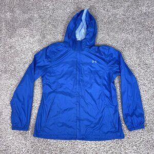 Under Armour Jacket Womens Large Blue UA Storm Hooded Windbreaker Rain Shell